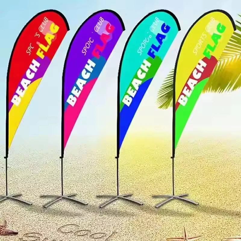 Promotionele Aangepaste Logo Reclame Buiten Vliegende Strandvlag Banner Met Vlaggenmasten Traan Traan Drop Strandveer Vlag