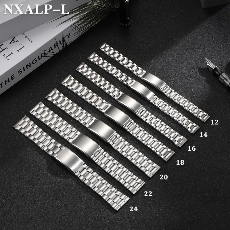 12 مللي متر 14 مللي متر 16 مللي متر 18 مللي متر 20 مللي متر 22 مللي متر 24 مللي متر الفولاذ المقاوم للصدأ حزام (استيك) ساعة ل Seiko ل رولكس معصمه الرجال النساء العالمي أساور حزام