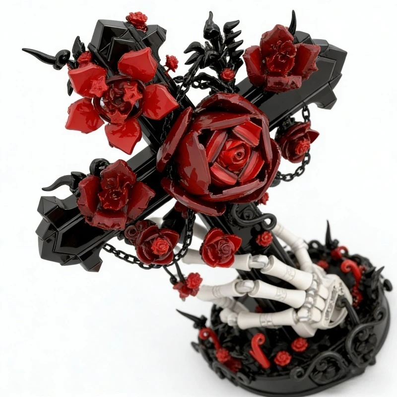 636-Piece Gothic Cross Model - MOC Architectural Building Kit for Teens & Adults, Dark Aesthetic Decor Gift