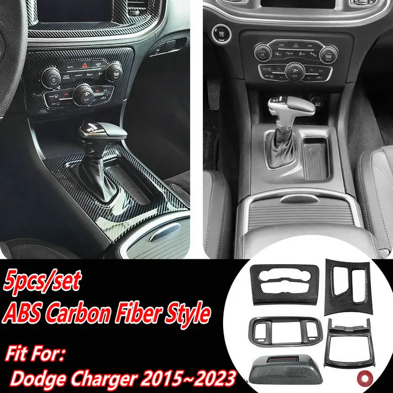 

5Pcs/Set For Dodge Charger 2015~2023 ABS Carbon Fiber Style Car Interior Control Panel Decoration Sticker