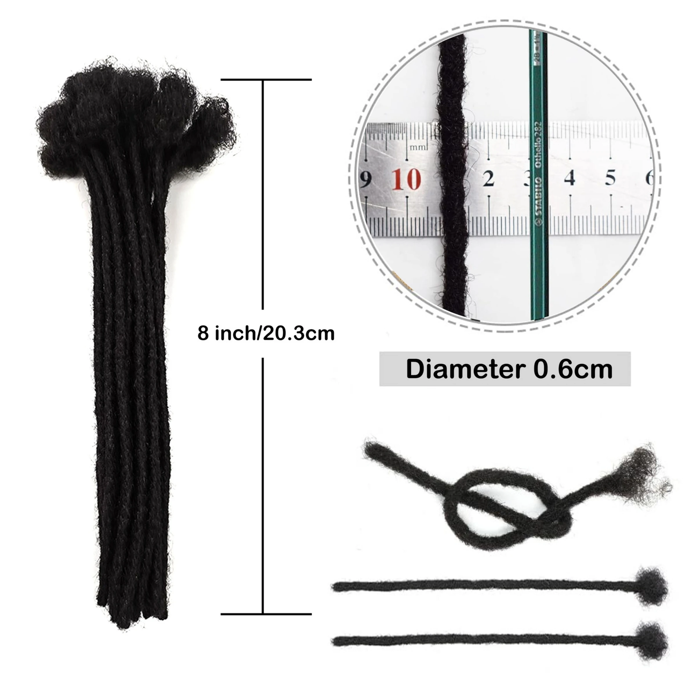 8 بوصة شعر بشري حقيقي ملحقات Dreadlock للرجل/النساء 0.6 سنتيمتر عرض ملحقات Loc الدائم 10 السواحل البرازيلي Dreadlock
