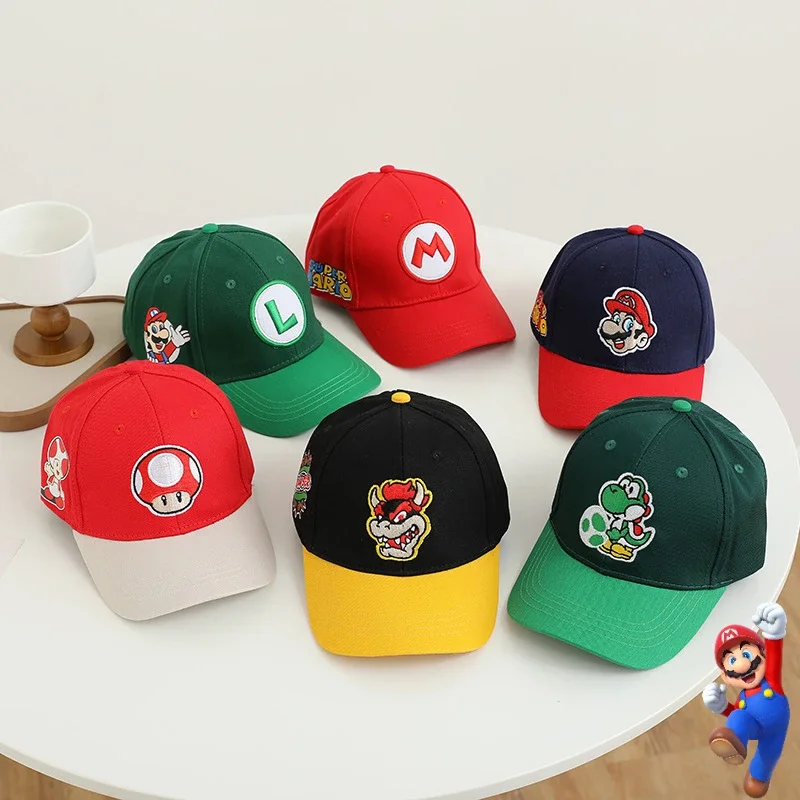 Super Marios Bros Children's Baseball Caps Anime Figure Bowser Luigi Yoshi Cosplay Sun Hats Cute Cartoon Adjustable Hip Hop Hats