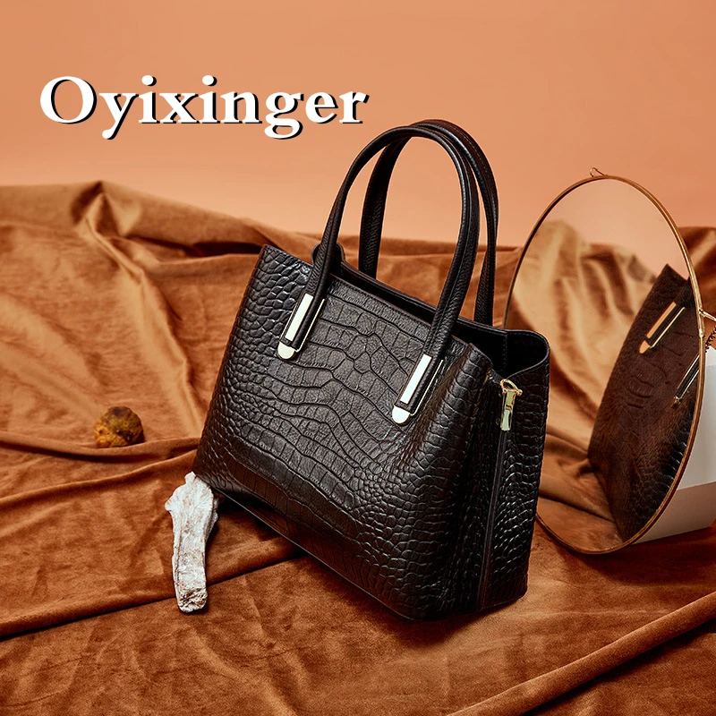 

OYIXINGER New Genuine Leather Shoulder Bags For Women Luxury Design High Quality Handbag Cowhide Messenger Crossbody Bag Female