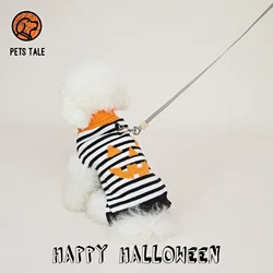 Halloween Pumpkin Ghost Face Striped Dog Sweater with Leash Hole Design