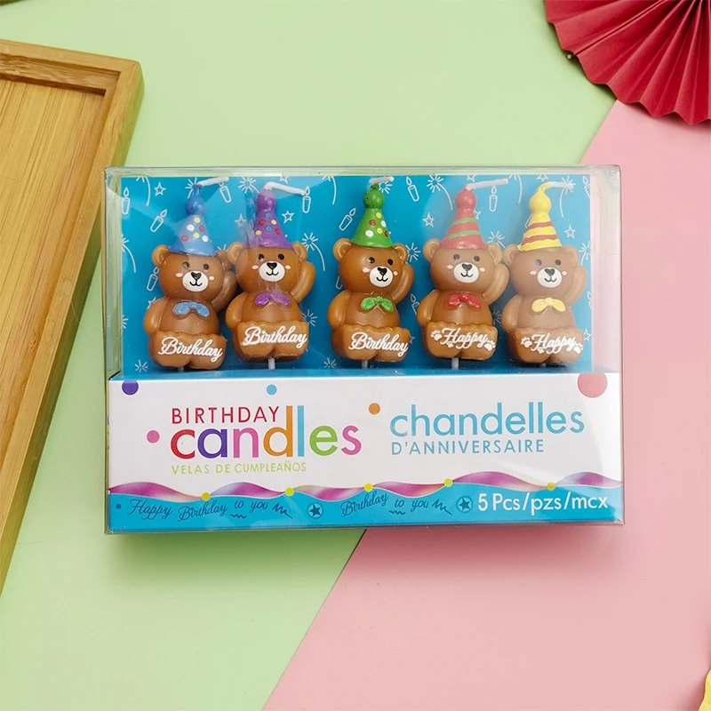 Heißer Verkauf 5PCS Liebe Kleine Bär Alles Gute Zum Geburtstag Kuchen Kerze kinder Krawatte Brief Bär Party Cartoon Kuchen Dekoration – Detail 7