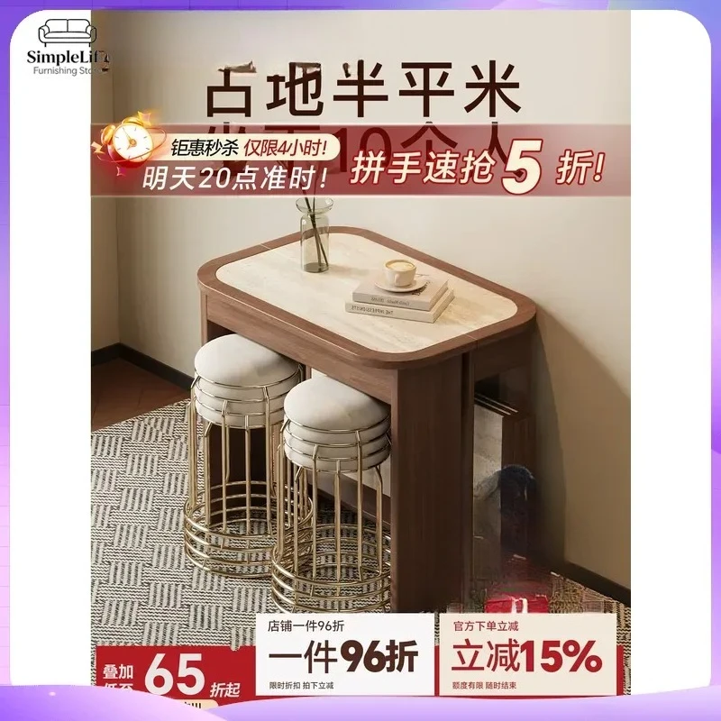 Solid Wood Dining Table Retractable Folding Rock Slab Top Antique Style Small Apartment Living Room Furniture Set 2026 New