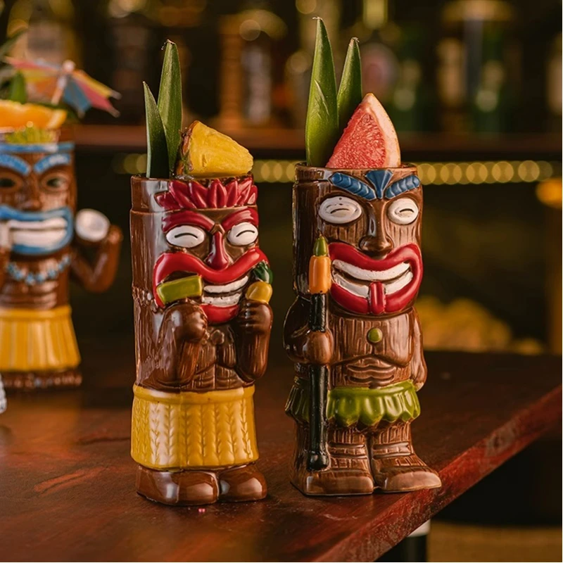 Ceramic Hawaiian Zombie Tiki Mug Creative Cocktail Drinkware Vintage Tropical Cup For Tiki Bar Home Holiday Party Decor Gift