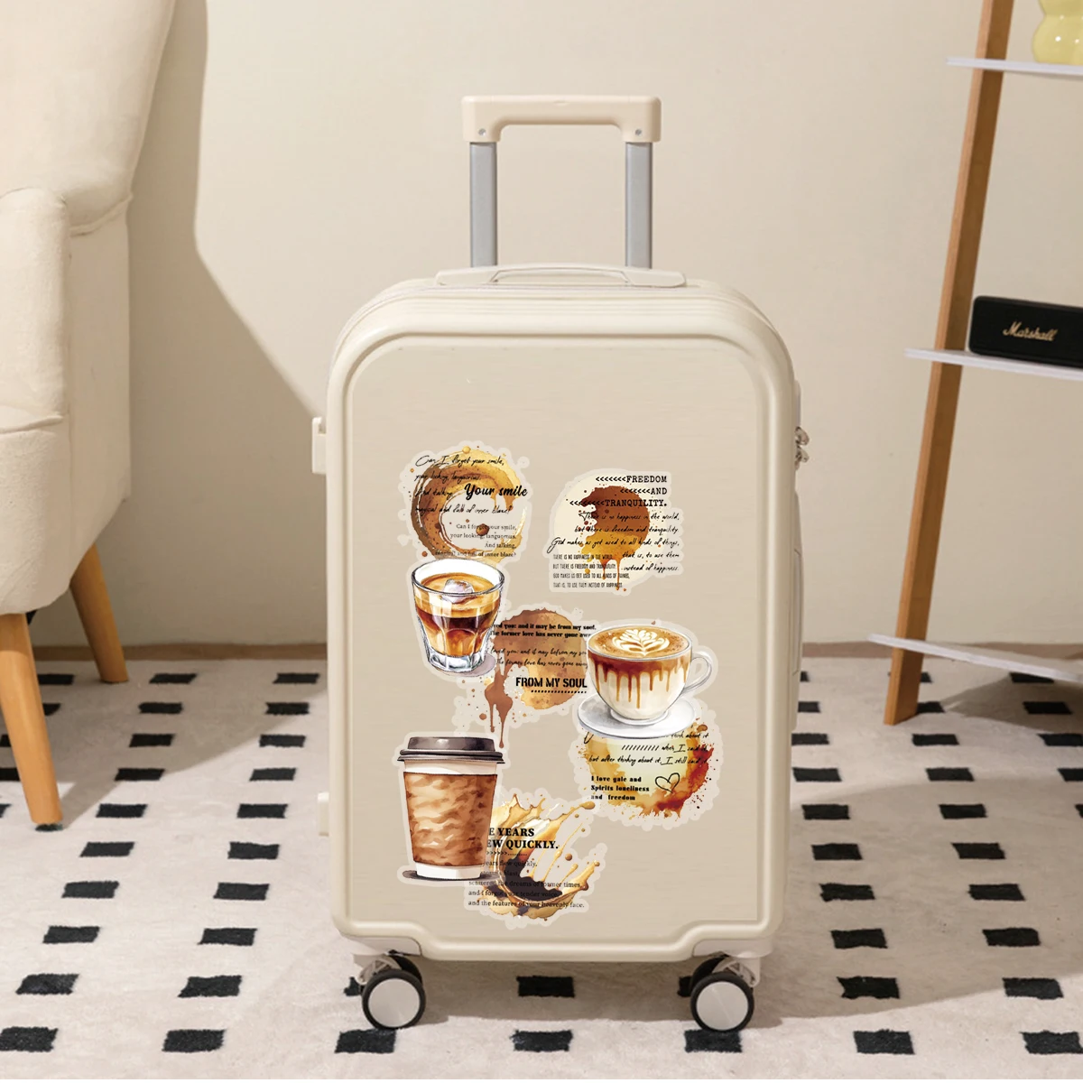 30sheets Black Tea Latte Label Pattern Stickers Suitable for Laptops, Water Bottles, Suitcases and Cell Phones, Cafes, Pen Bags