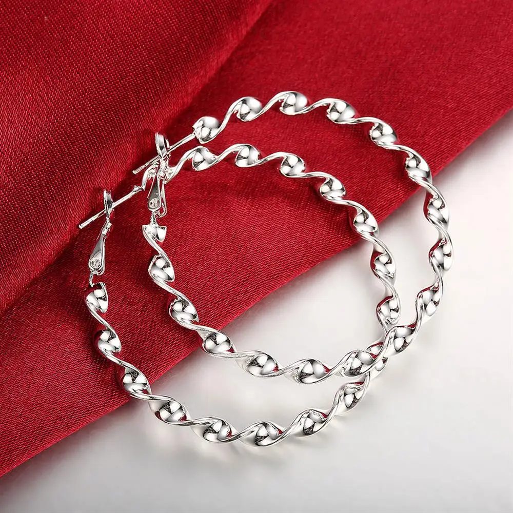 

925 Sterling Silver Beautiful 5cm Big Circle Earrings for Woman Fashion Party Wedding Accessories Jewelry Christmas Gifts