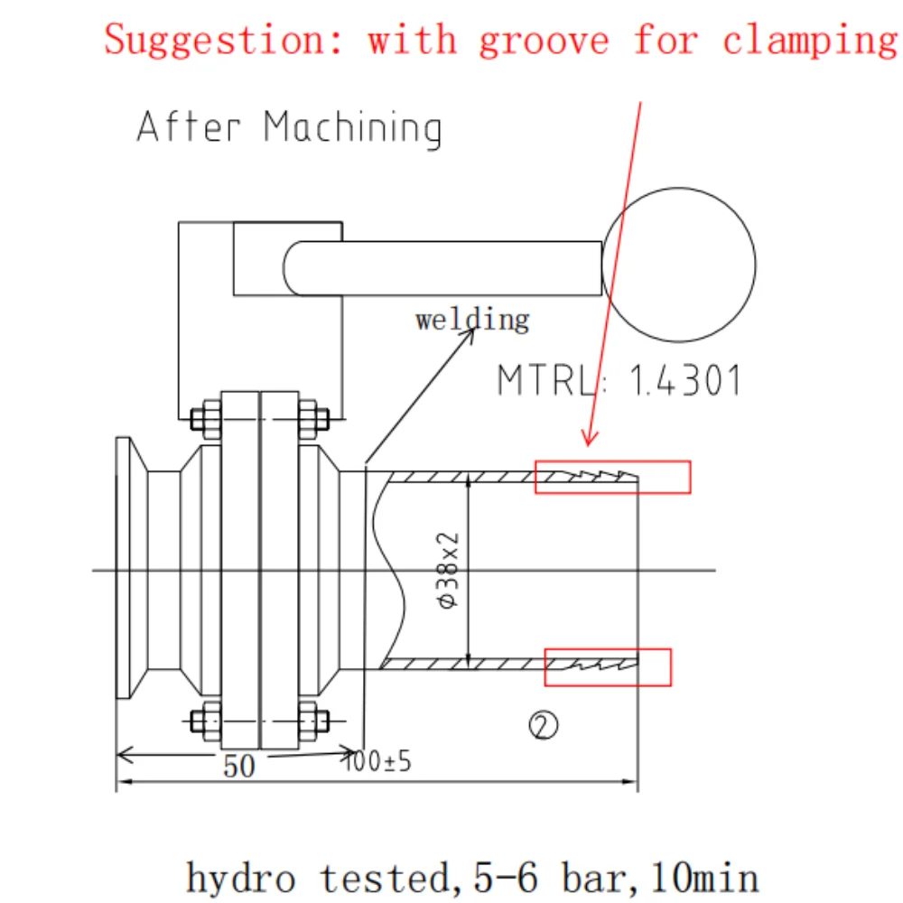 Customized Butterfly Valve 1,5", with groove