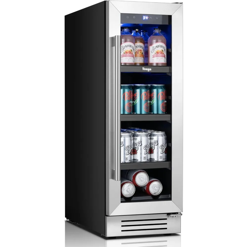

Beverage-Refrigerator, 12 Inch Beer Cooler Built-in or Freestanding,60 Cans Beverage Cooler with Glass Door, Mini-Fridge