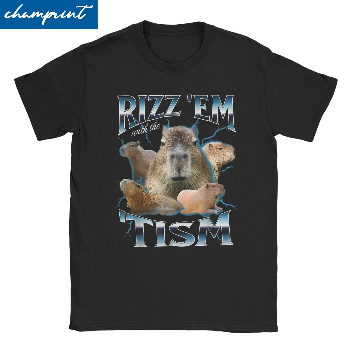 Rizz Em With The Tism Capybara Funny Oddly Dank Meme T-Shirts for Men Women Vintage 100% Cotton Tees T Shirts Gift Idea Clothes