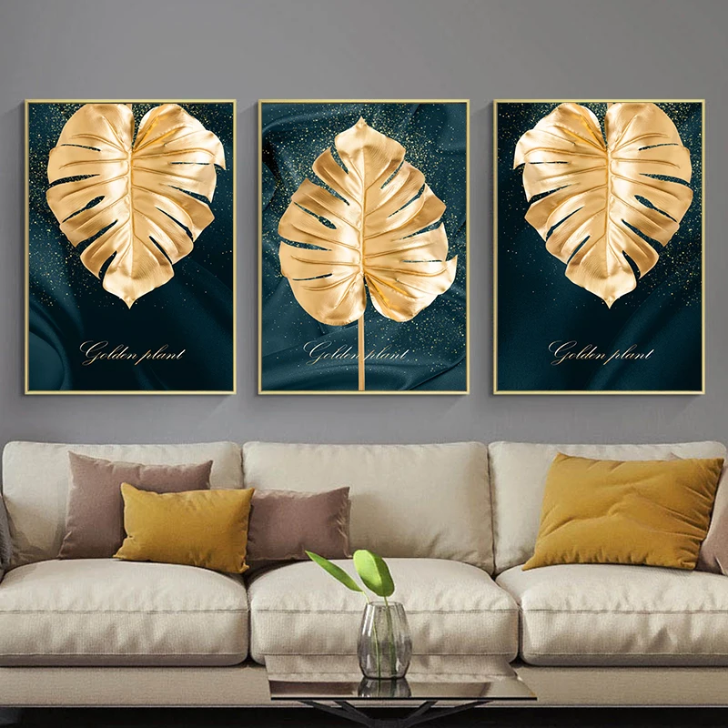 

3pcs/Set Nordic Golden Leaf Canvas Poster Art Wall Decoration Paintings, Modern Living Room Room Home Decor Hanging Paintings