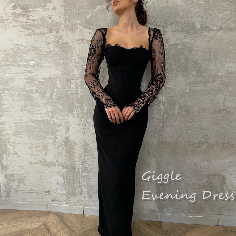 

Giggle Square Neckline Luxury Party Dresses Straight Ankle-Length elegant Lace Formal Saudi evening gala dress for women 2024