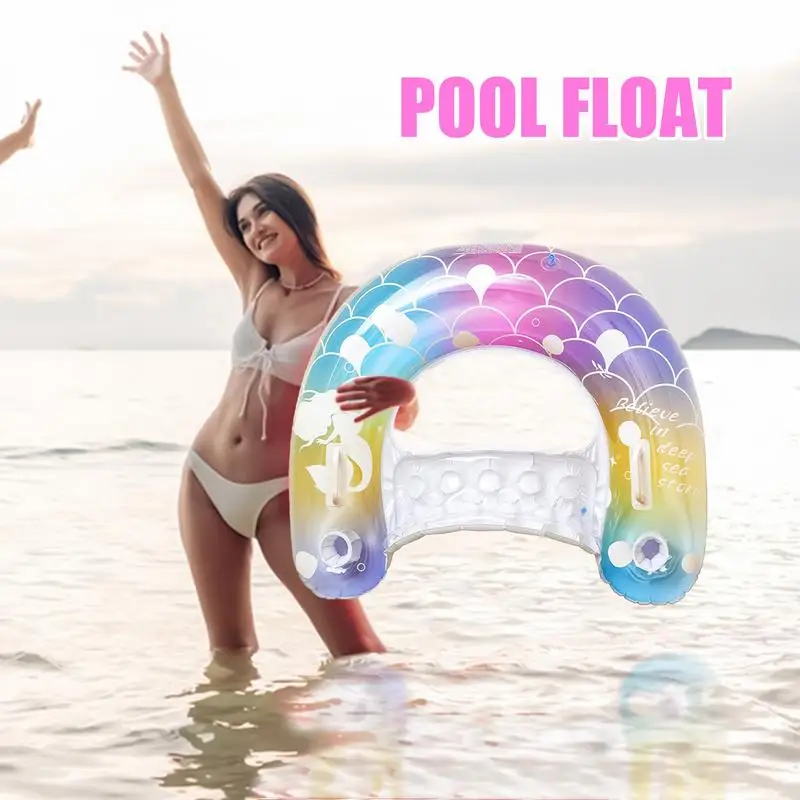 

Pool Float Lounge Raft Inflatable Raft Lounger with Cup Holder Load Bearing 50kg Water Play Toys for Beach Lake Party Tanning