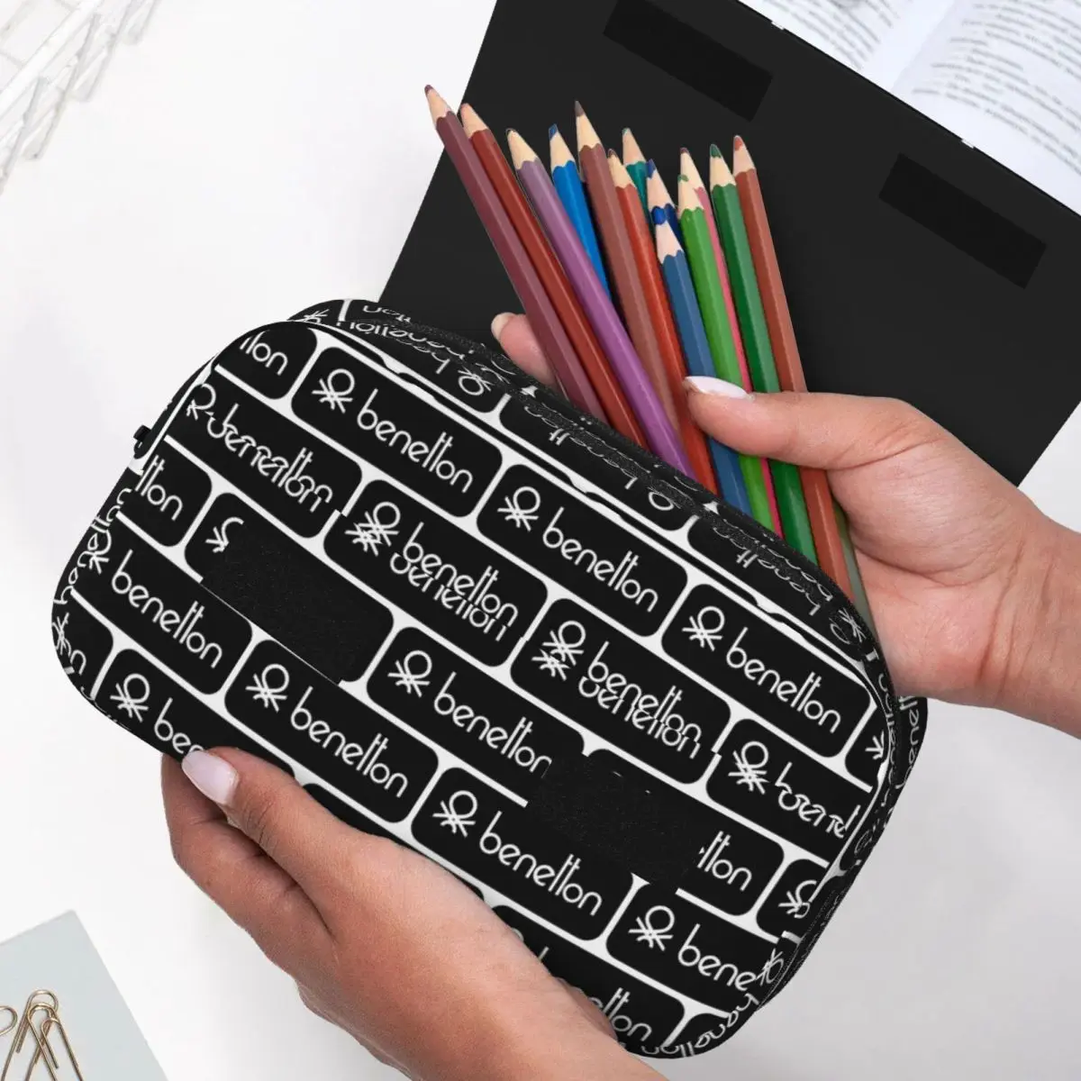 United Colors Of Benetton Pencil Cases Pen Holder Hard Shell Leather Large Capacity Pen Box Pencil Bag for Students Gifts view 5