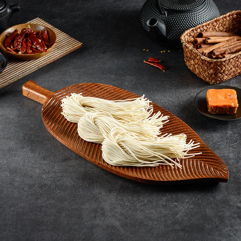 1pc Wooden Leaf-Shaped Refreshment Tray Dessert Snack Plate Chinese-Style Pastry Plate Decorative Tableware Party Supplies