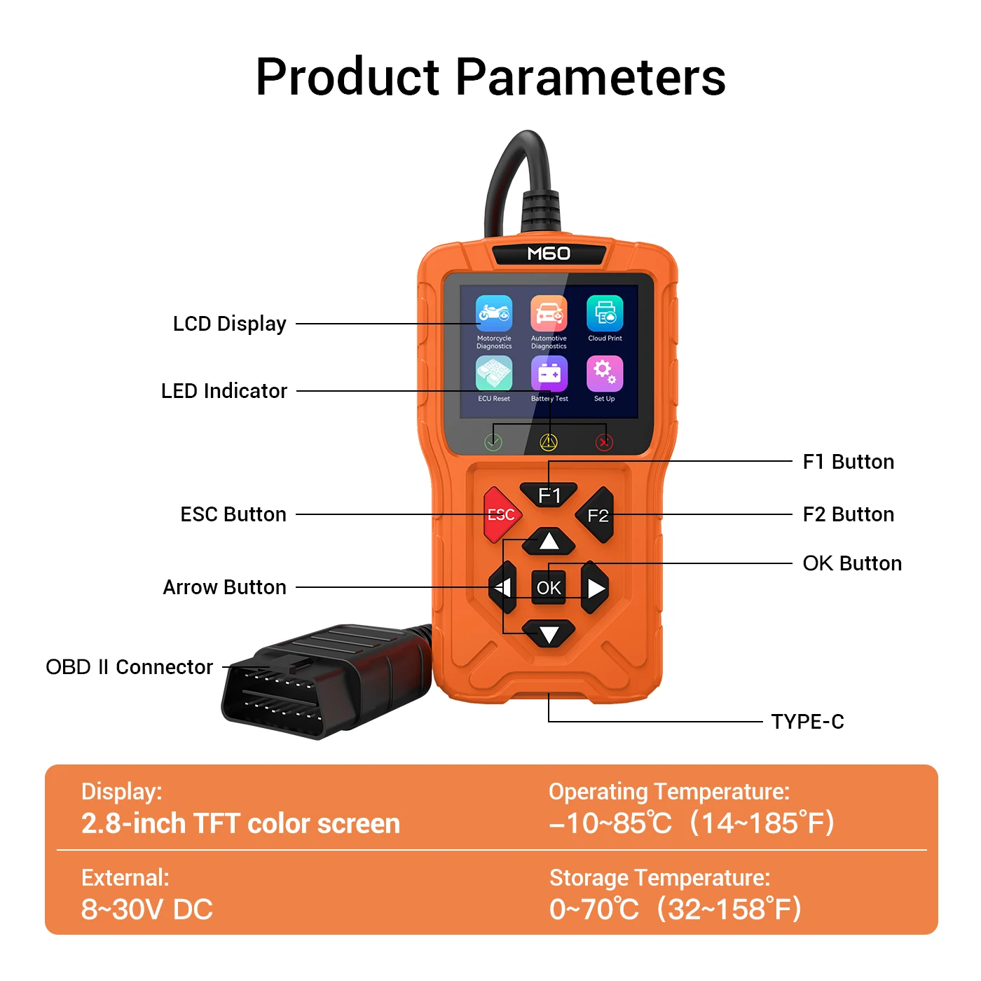 ماسح ضوئي جديد Topdiag M60 Obd2 للدراجات النارية ورمز خطأ السيارة قراءة مجانية وحدة التحكم الإلكترونية إعادة تعيين السيارات DTC أداة تشخيص السيارة