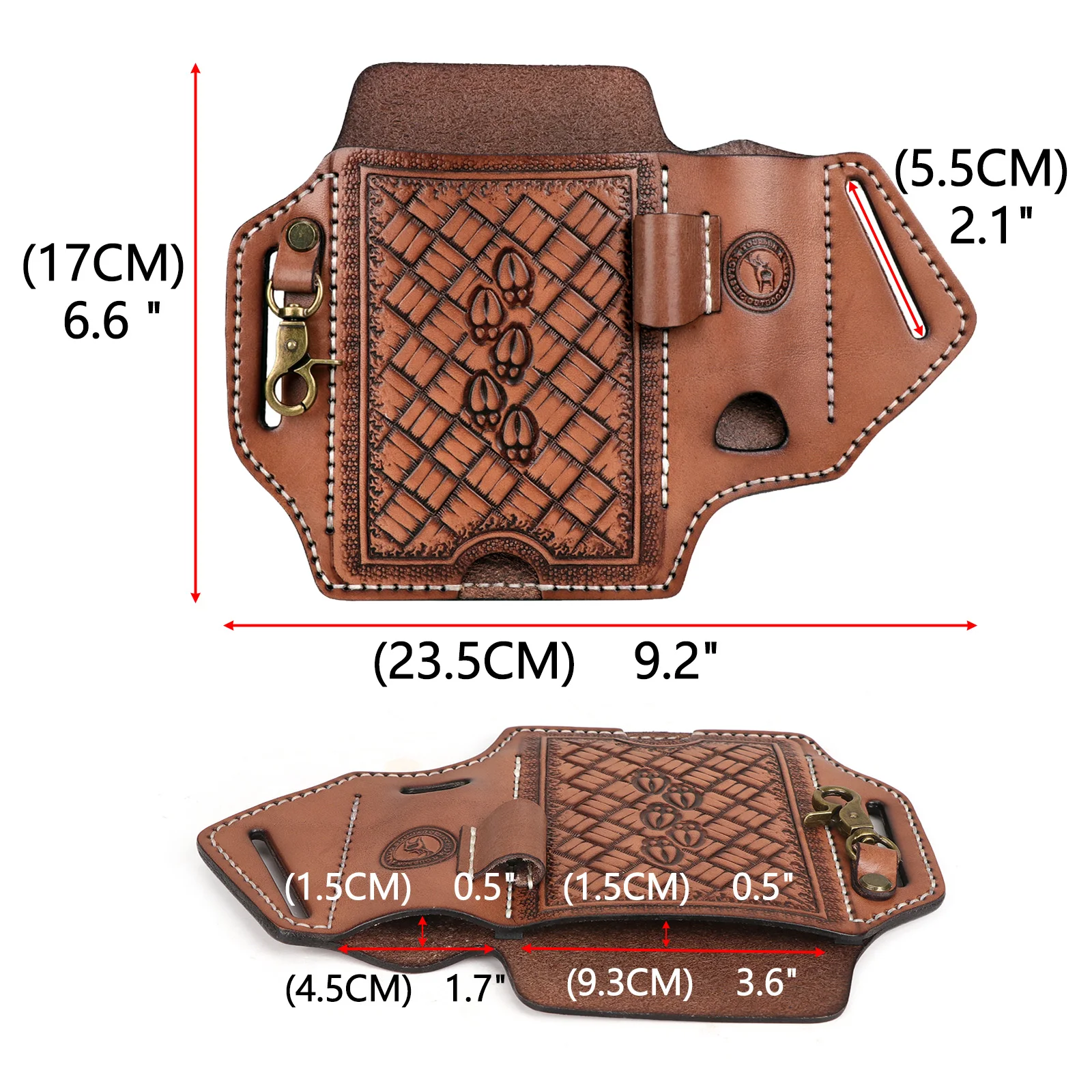 Tourbon Leather Universal Cell Phone Pouch Folding Knife Sheath EDC Pocket Organizer Pen Holder Key Chain with Belt Loop Brown