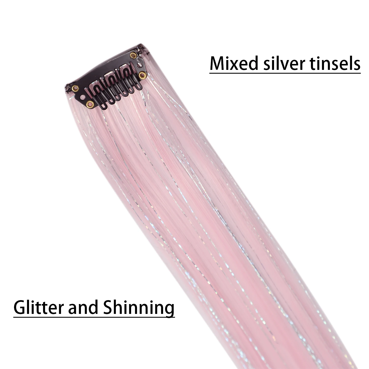 Clip in Colored Hair Extensions Mixed Silver Tinsels Synthetic Rainbow Hairpieces Holiday Party Highlights for Women Girls