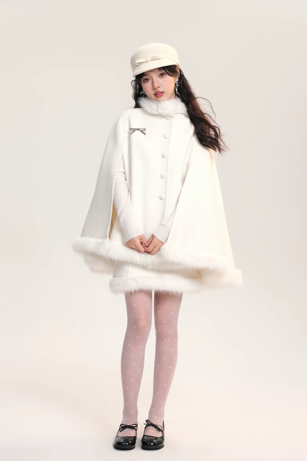 New Year Christmas Sweet Capes Set Fur Collar Single-Breasted Sleeveless Loose Plaid Thick Warm Cloak Coat Women Winter Jacket