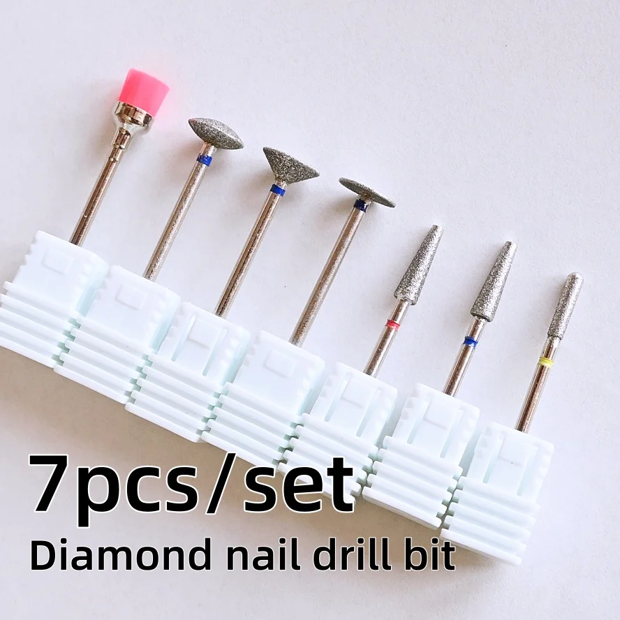 

7-piece set of diamond nail drill bits for nail pre-processing
