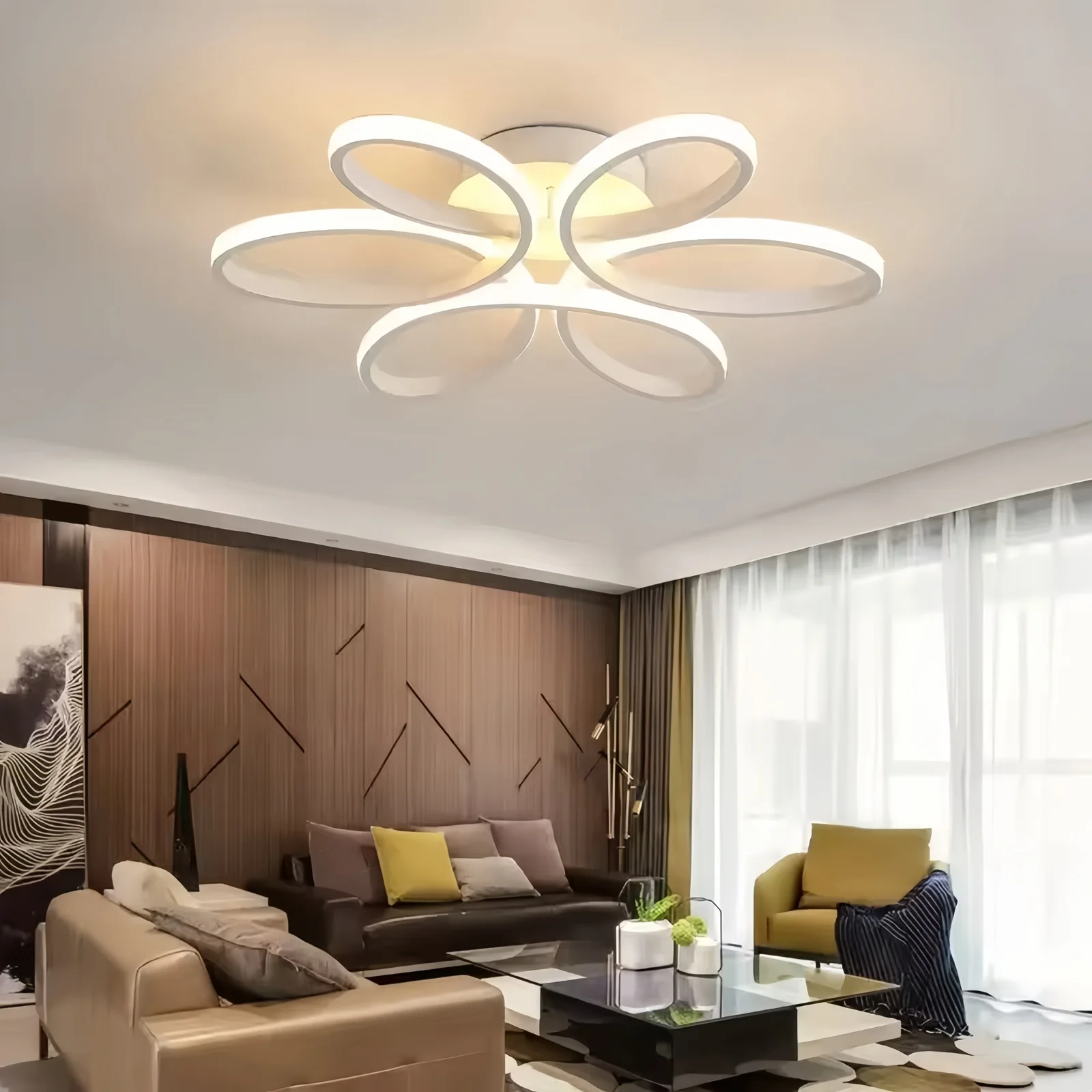 Low Floor Chandelier Eye Care 79W LED Ceiling Light 60cm Gold Surface Mounted Home Ceiling Lamp Room Decoration Remote Dimmable