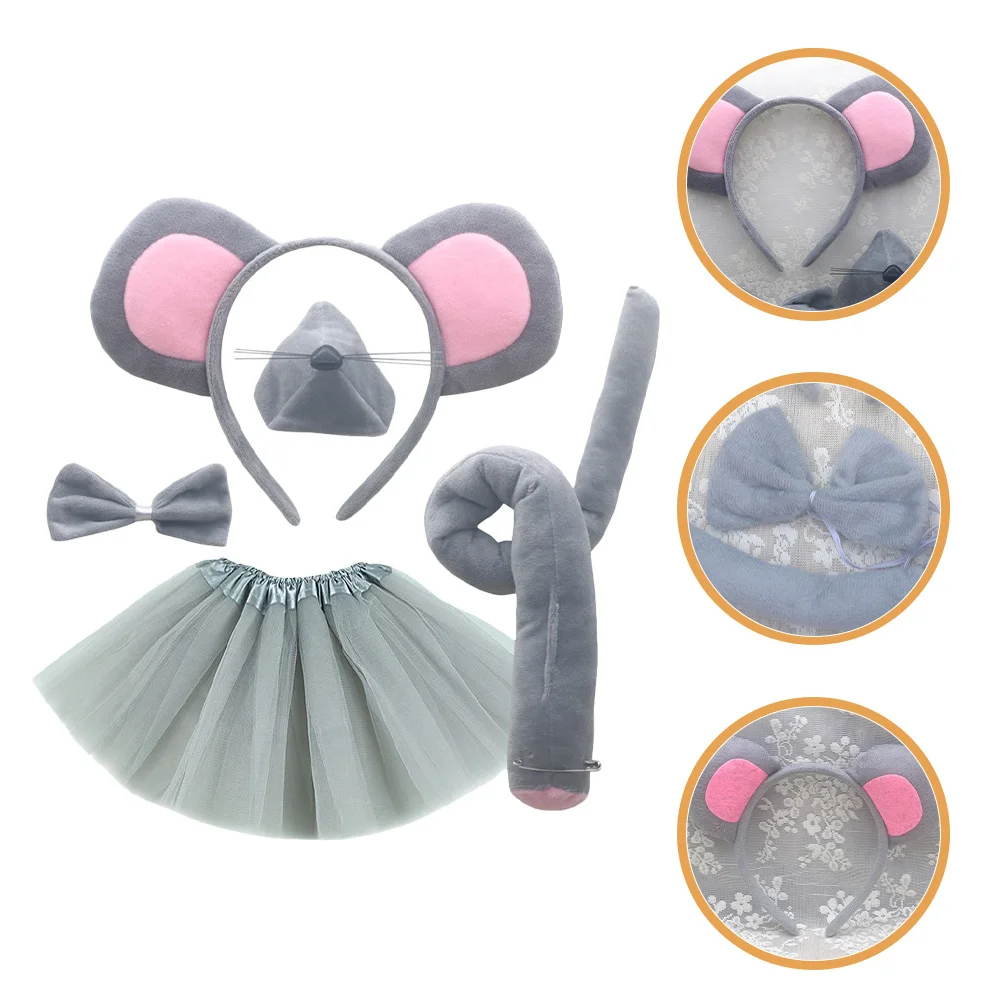 

1Set Gray Mouse Ears Headband Comfortable Mouse Costume Set Nose Tail Bow Tie Party Dress Up Ears and Tail