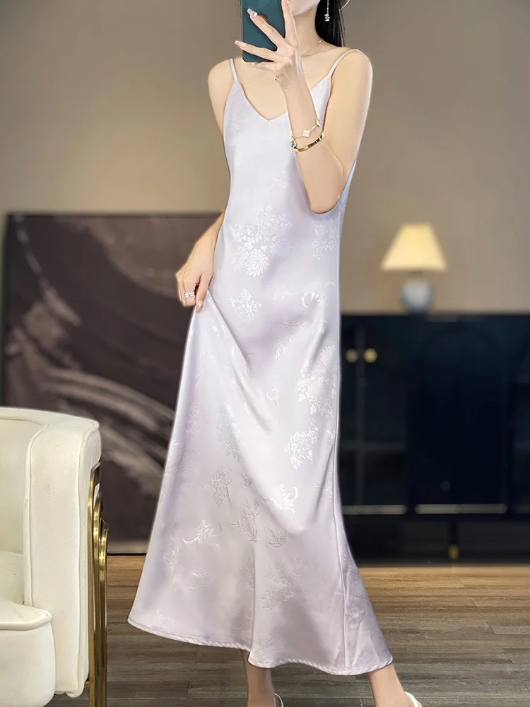 Ele Acetate Satin Embroidered Chiffon Women's Dr A-Line Midi Skirt Casual Office Wear V-Ne Svel Inner Wear