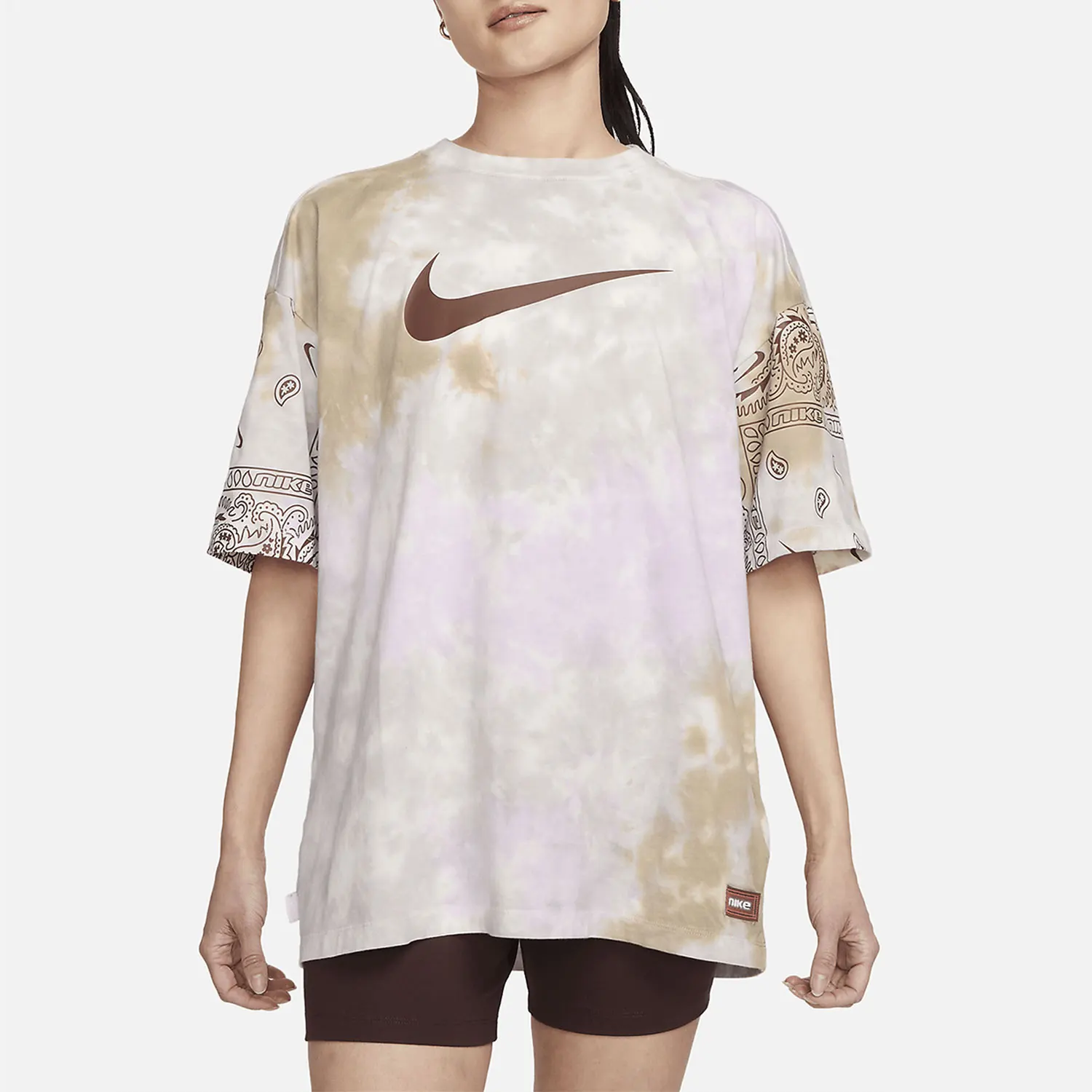Nike Authentic Summer Women's Tie-Dye Print Off-Shoulder Short Sleeve T-Shirt FJ7731-030