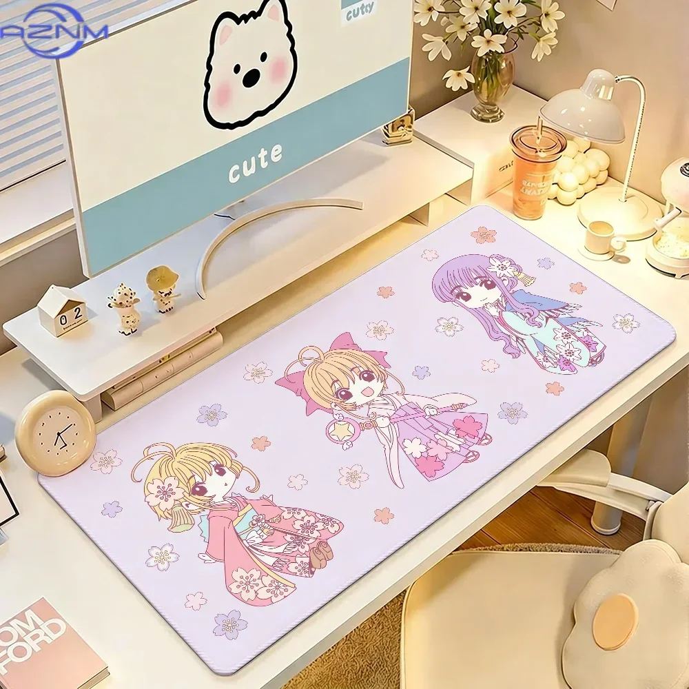 Kawaii Cardcaptor Sakura Mouse Pad Large Non-Slip Waterproof Mat Stitched Edge Keyboard Pad for Gaming Daily Office