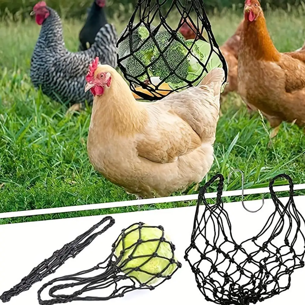 Hanging Chicken Feeder Net Bag Vegetable Fruit Holder Poultry Treat Skewer Toy For Coop Vegetables Cabbage Foraging Basket