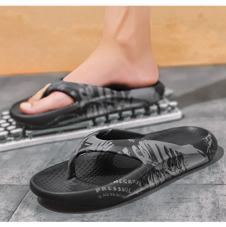 

Printed male and female couples large size EVA high elastic flip-flops thick-soled lightweight slippers for outdoor beach shoes