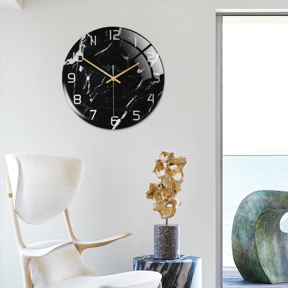 Circular Marble Light Luxury Wall Clock, Three-dimensional Creative Acrylic Clock, Home Decoration