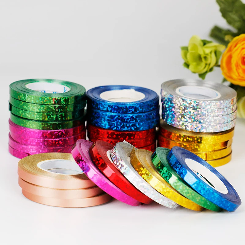 10m/Roll Balloon Laser Ribbon Glitter Satin Ribbons for Foil Balloon Wedding Birthday Party Wrapping Rope DIY Crafts Decoration