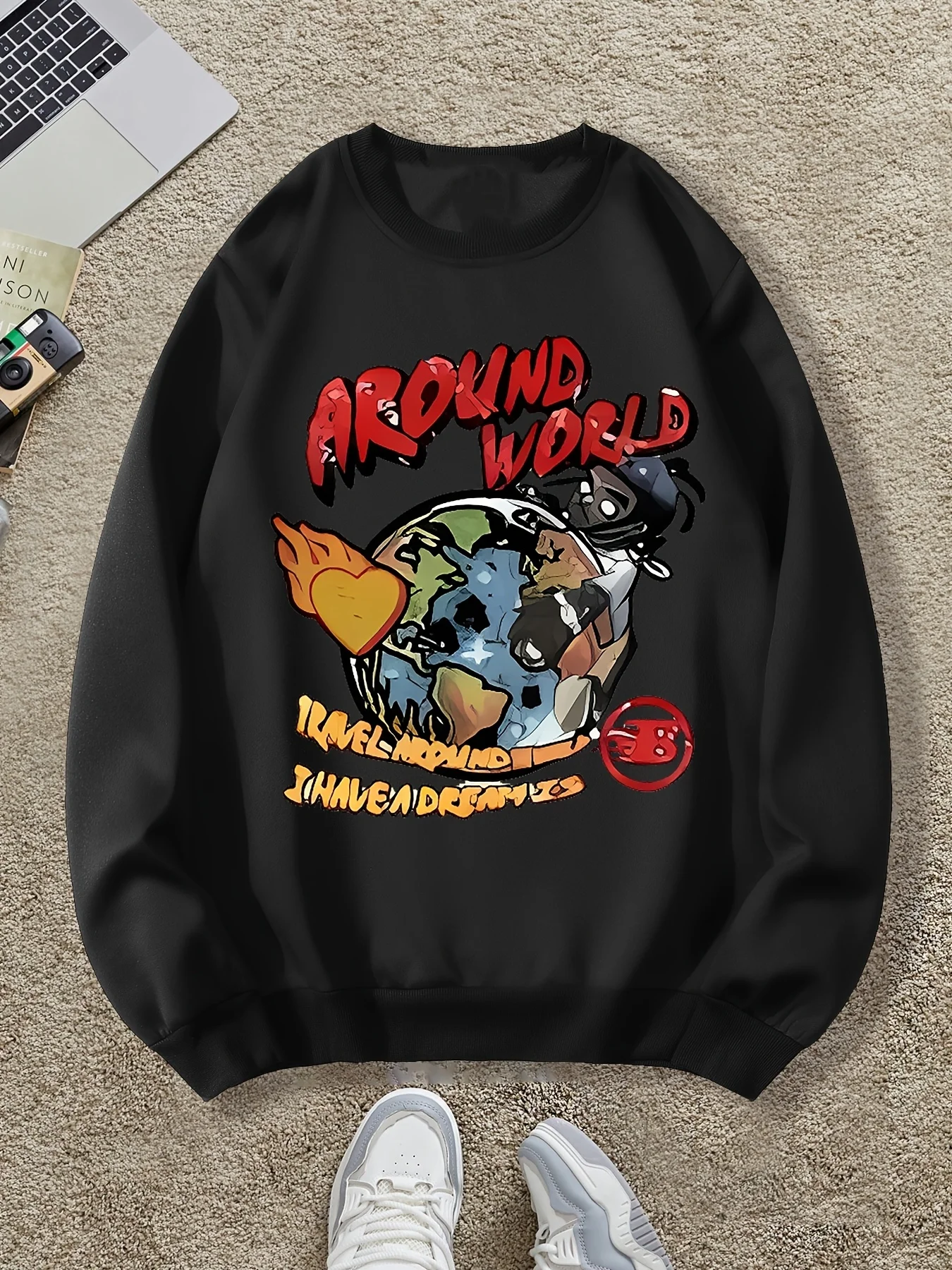 

Cartoon Pattern Printed Autumn and Winter Men's and Women's Long Sleeved Sportswear Sweatshirt, Casual and Loose Outdoor Street