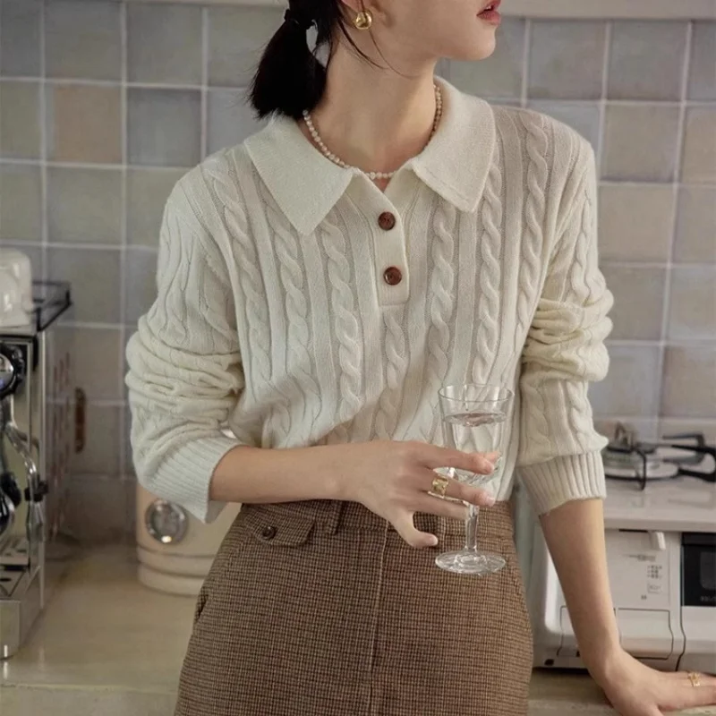 

Женский свитер из 100% шерсти, вязаный пуловер с воротником-поло, корейская версия, мягкий и теплый женский свитер, хит продаж, топ