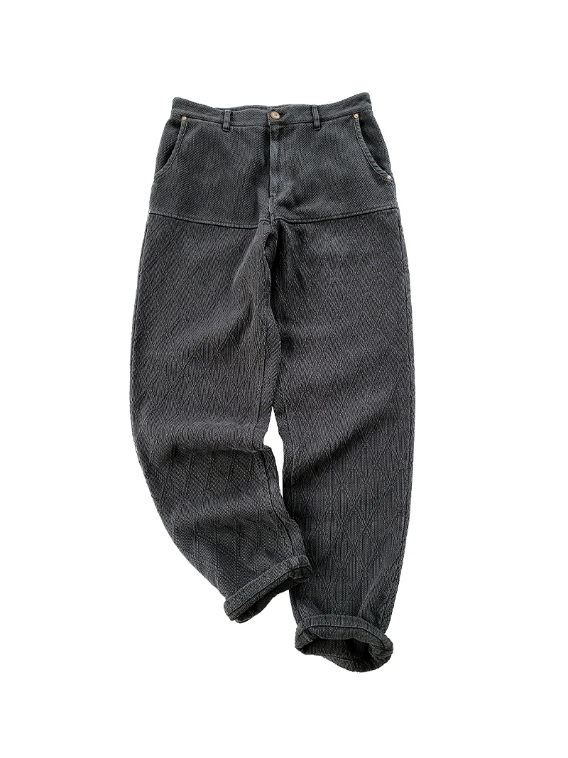 Men's Sashiko Tapered Pants Loose Fit Mid-waist Japanese Style Trousers