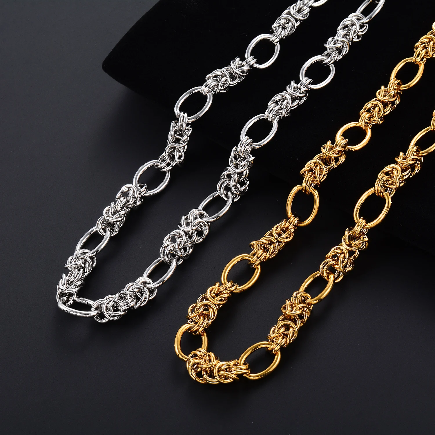 Gewebte Laternen-Byzantinische Halskette aus Edelstahl, 10mm Knotenkette, Hip-Hop-Choker, DIY-Schmuckzubehör für Männer und Frauen – Detail 3