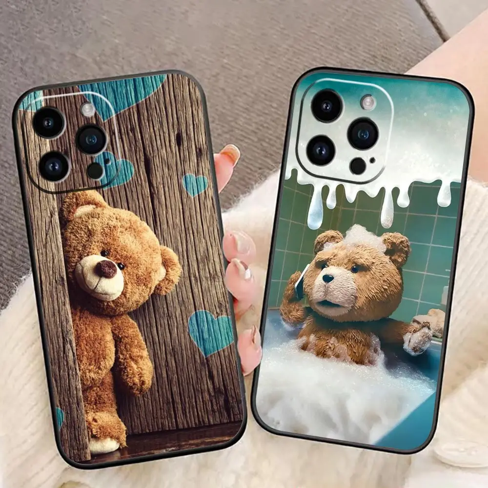 Naughty Cute T-Teddy Bear Phone Case For iphone Apple 15 14 13 12 11 Pro XS Max Mini X SE 8 7 Plus Case Funda Capa Shell Cover