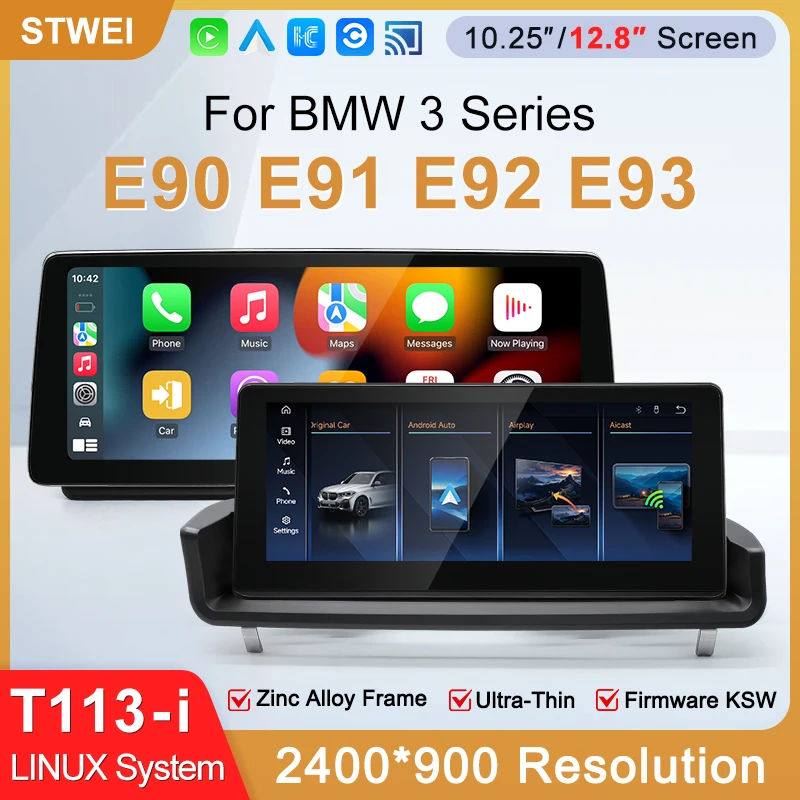 STWEI 2026 Neues Schlankes Linux-System 12,8 Zoll 2400x900 Auflösung Für BMW 3er-Serie M3 E90 E91 E93 Kabelloses CarPlay Auto-Player KSW