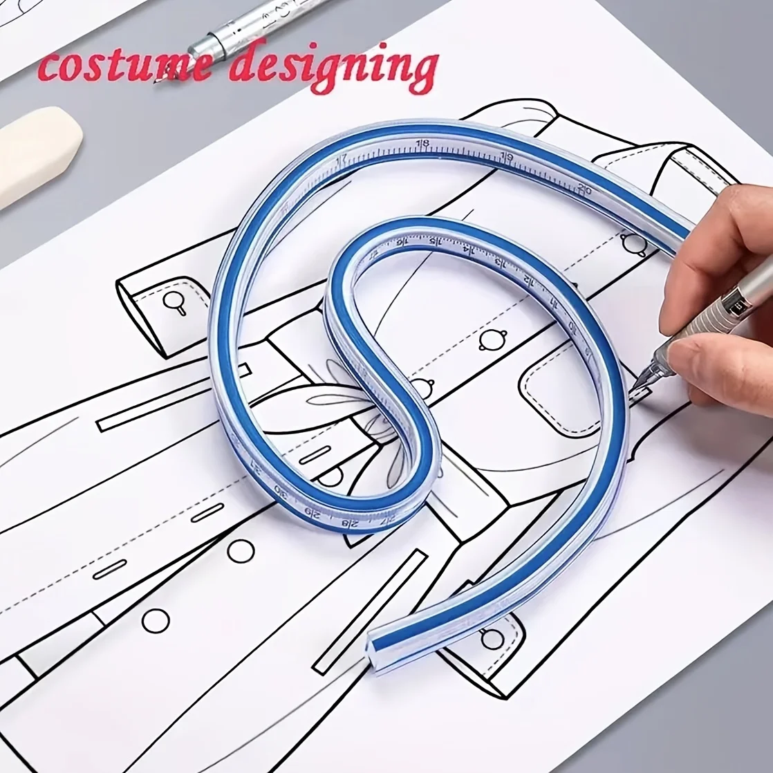

1pc Flexible Curve Ruler - Dual Scale, Multifunctional Plastic Tool for Office and School Design & Drawing, Drafting Equipment