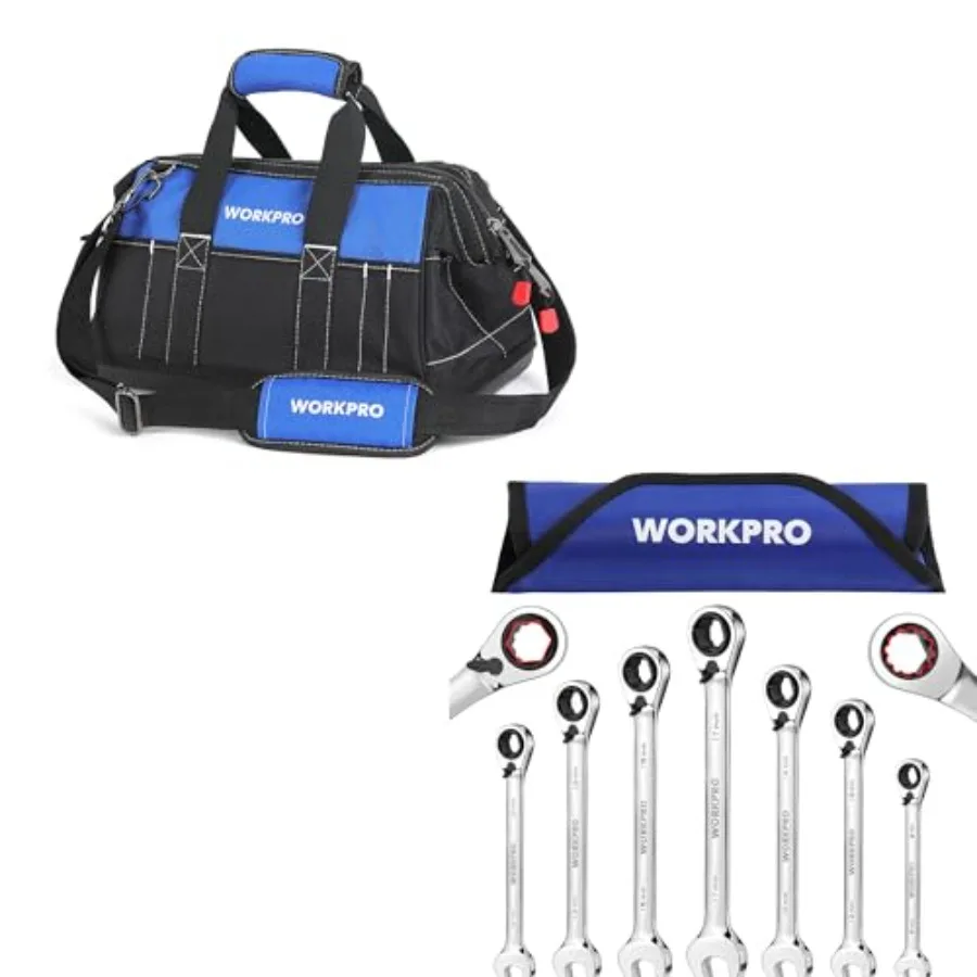 

7-Piece 3-in-1 Reversible Ratchet Wrench Set and 16-inch Wide Mouth Tool Bag