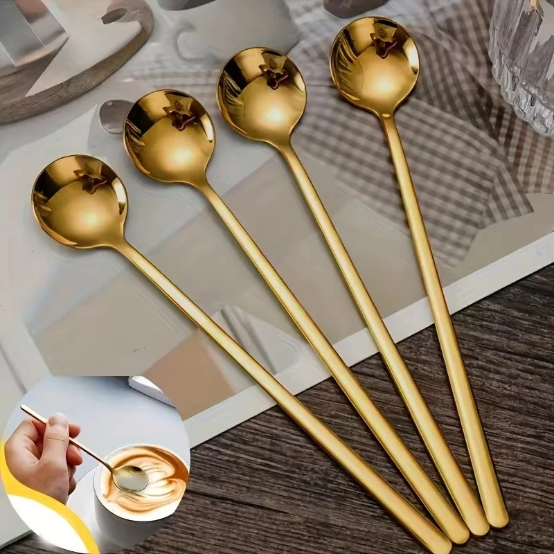 2PCS Long Handle Stainless Spoon Stainless Steel Ladle Feel Comfortable Non-slip Sushi Food Soup Espresso Tea Flatware