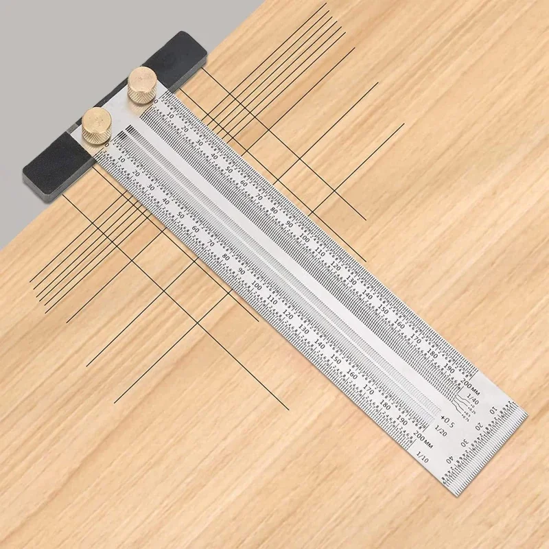 

T-Type Hole Ruler High-Precision Scale Ruler Stainless Woodworking Scribing Mark Line Gauge Carpenter Measuring Tool