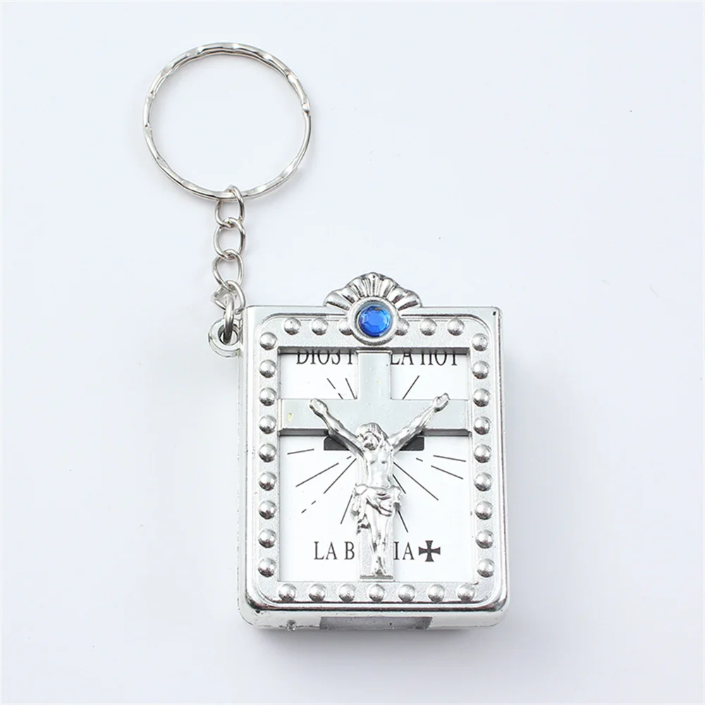 New Mini Holy Bible Book Keychains Religious Paper Spiritual Christian Jesus Cover Keyring Purse Hanging Decoration Gift