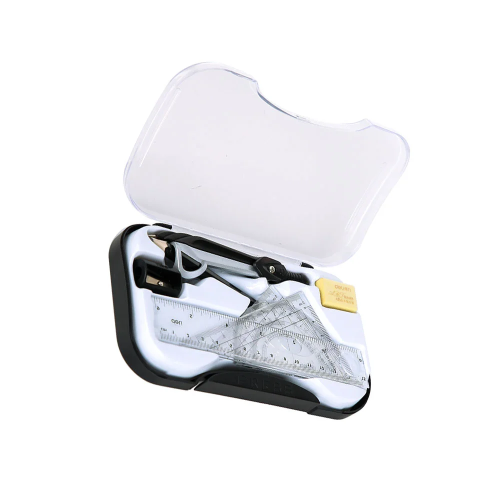 8 Pcs Compass Set Ruler Plastic Manual Practical Eraser Alloy Exquisite Drawing Tool Student Stationery Kit Geometry Triangle