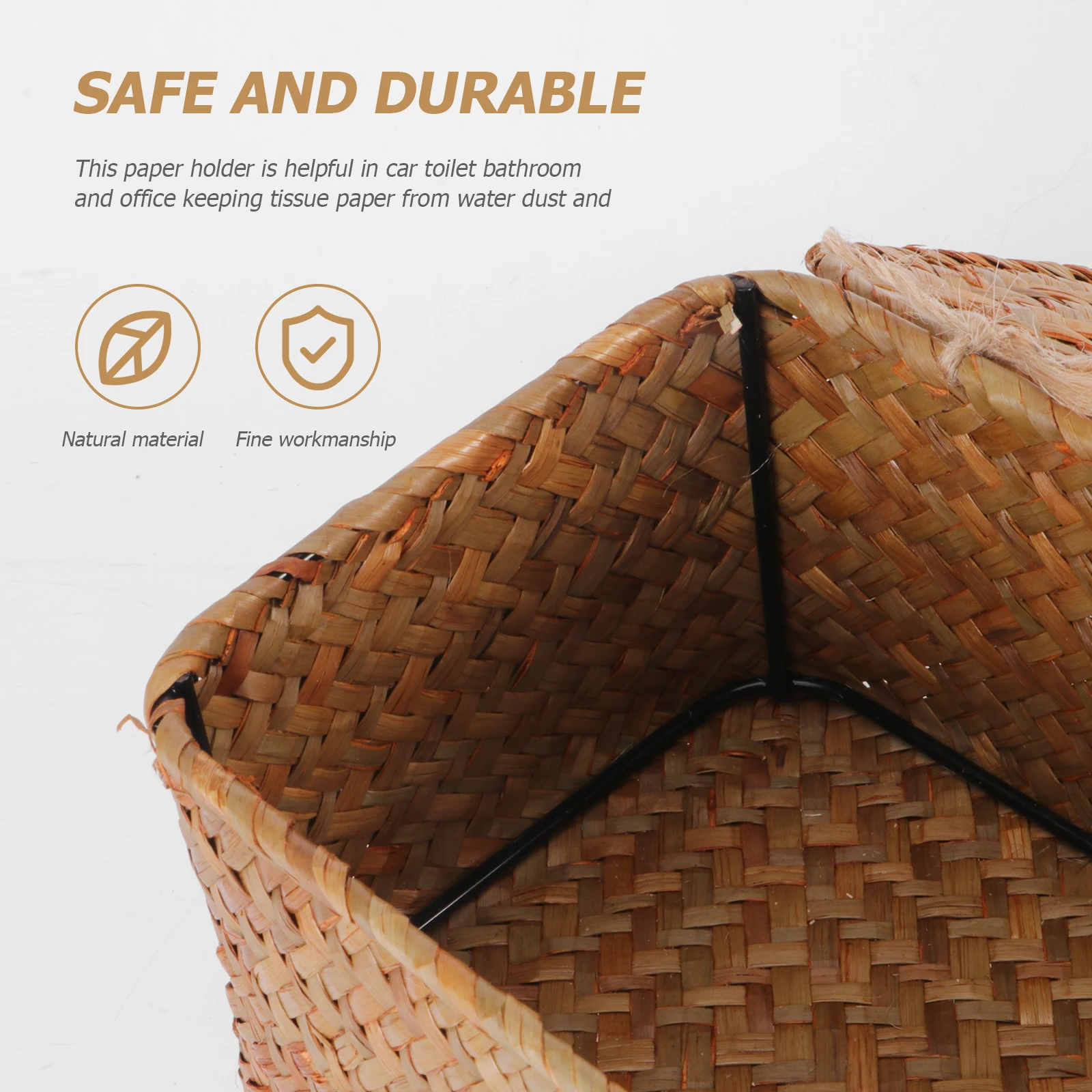 

2 pcs Natural Handwoven Seaweed Tissue Box Rectangular Napkin Holder Paper Organizer For Bathroom Living Room 27X12X9Cm Yellow