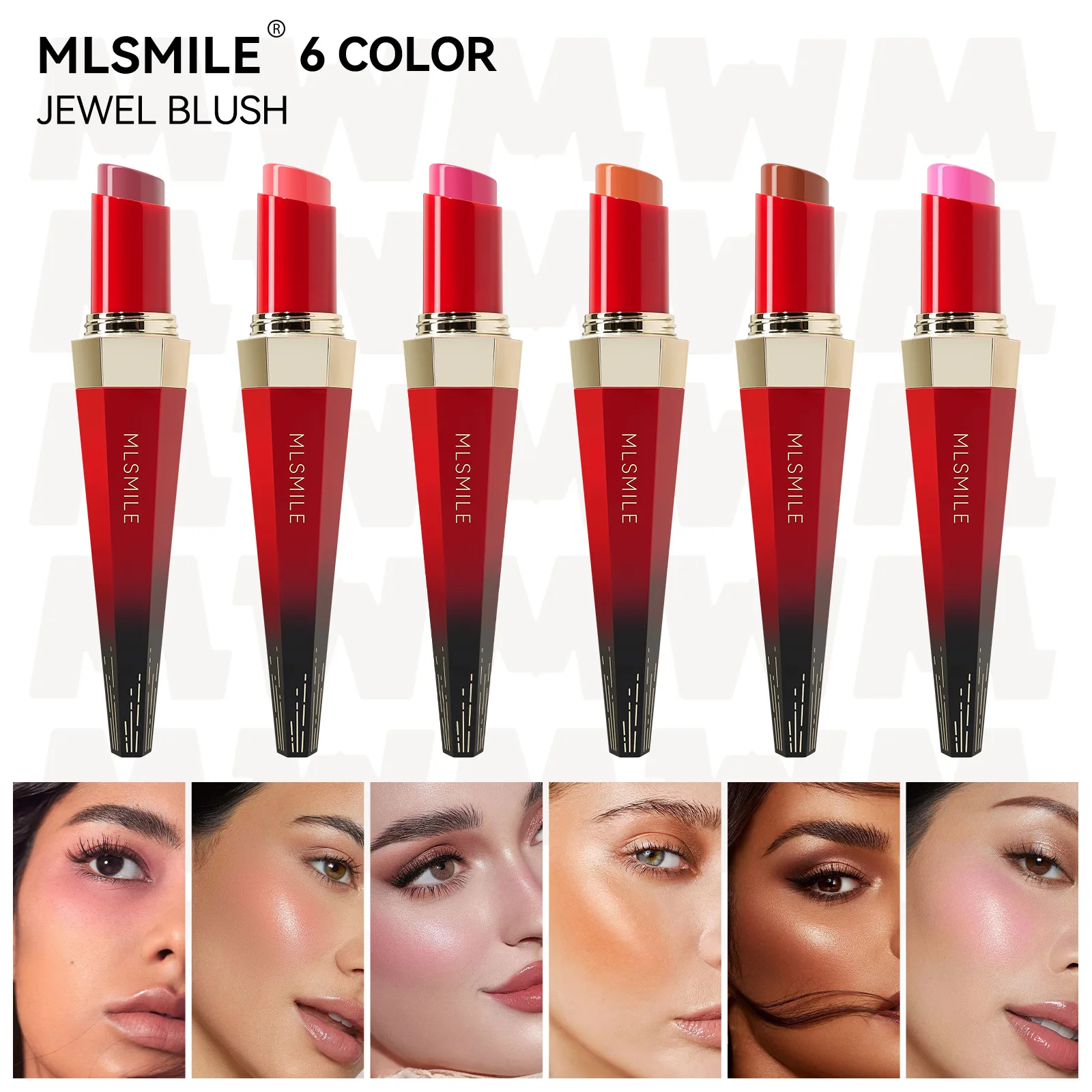 MLSMILE Cream Blush Stick Makeup Set with Brush Waterproof Sweatproof Shimmer Blusher Exquisite Gift Box Set Makeup Cosmetics