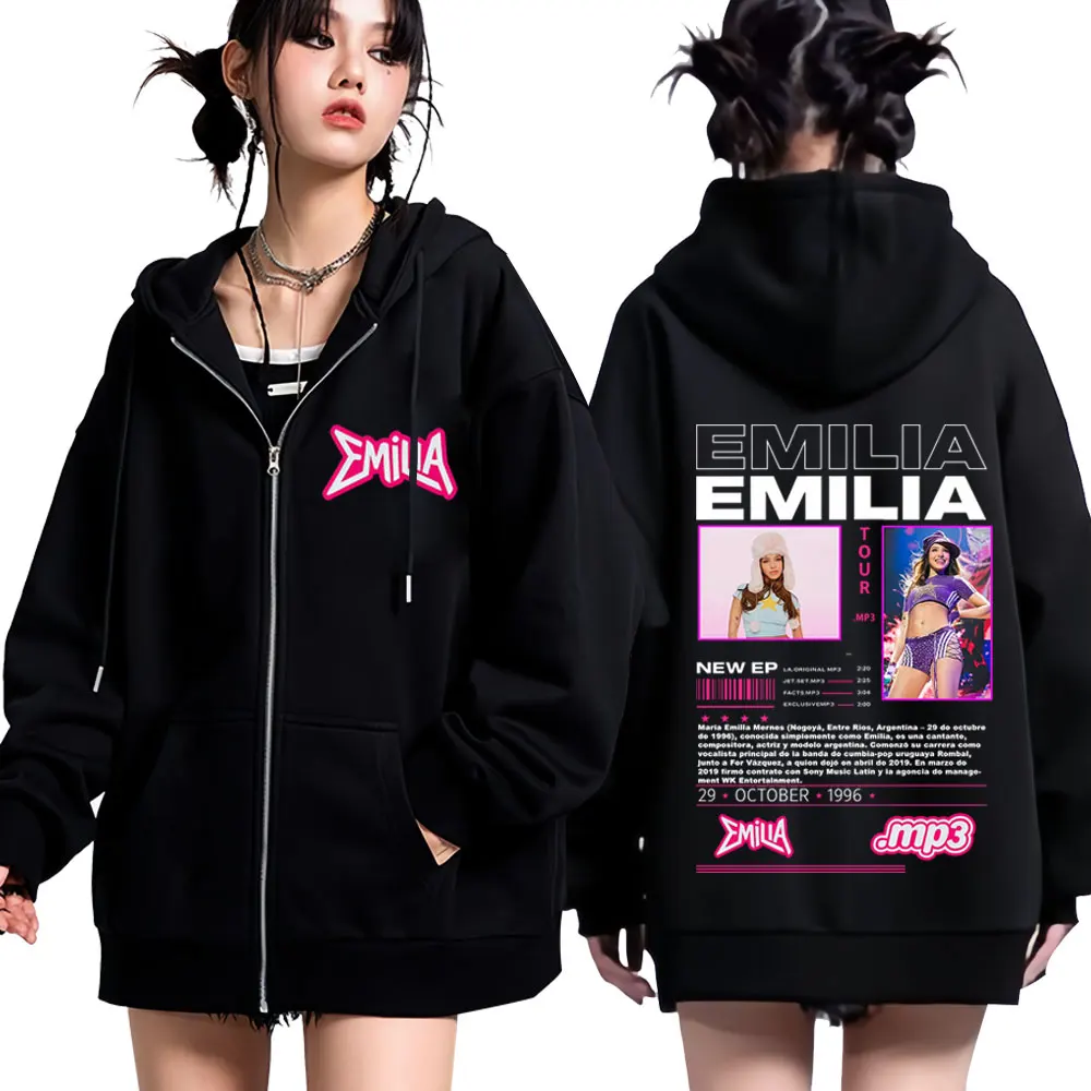 

Худи на молнии Emilia Mernes MP3 Tour Print, унисекс, модная толстовка оверсайз с длинными рукавами, эстетичная куртка на молнии